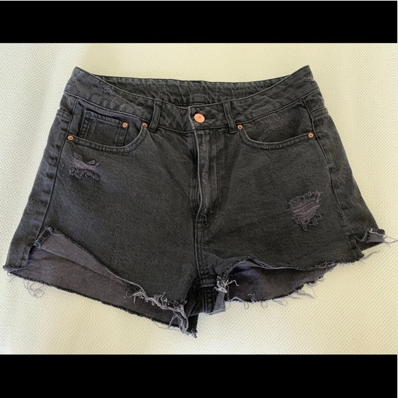 womens black distressed jean shorts